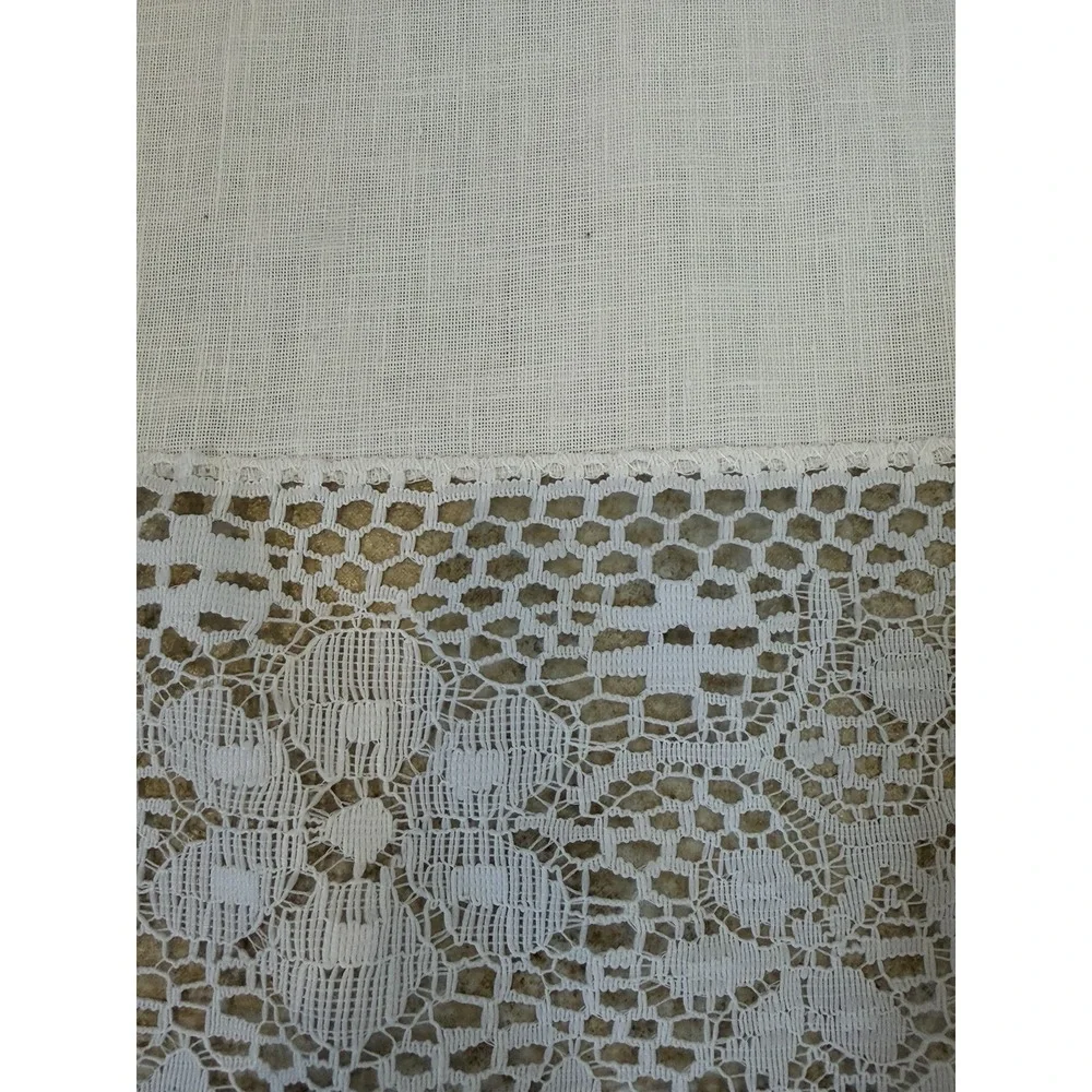 Vintage Hand Cross Stitched Linen Tablecloth White Blue Embroidery Lace 66x10